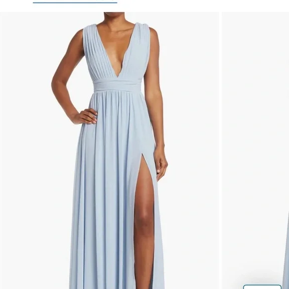 Light Blue Plunging V-Neck Bridesmaid/ Wedding guest Dress - Picture 3 of 5